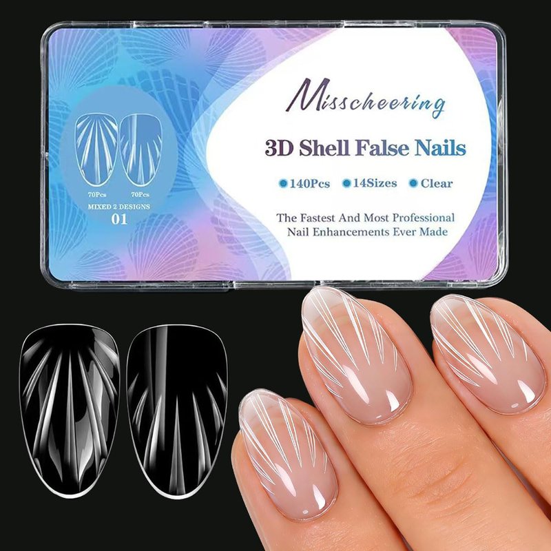 Shell Fake Nail Tips Almond Medium Soft Gel Nail Tips 14 Sizes Pre-Shaped Full Cover Clear Acrylic Press on False Nails Extension Tips for Woman DIY 140PCS