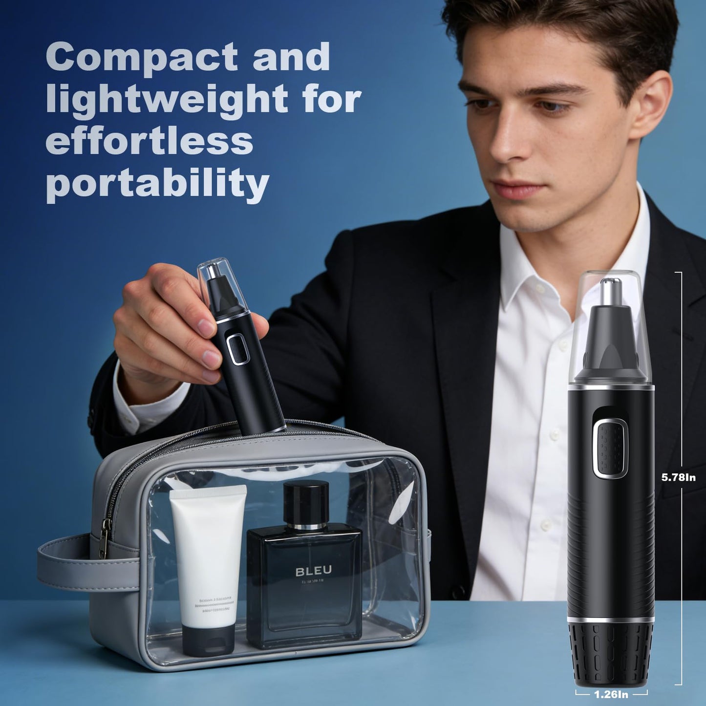 XOOMRSCP Professional Nose Hair Trimmer for Men, Rechargeable 2 in 1 Painless Ear & Nose Hair Trimmer with IPX7 Waterproof Dual-Edge Blades for Eyebrow & Facial Hair (Black)