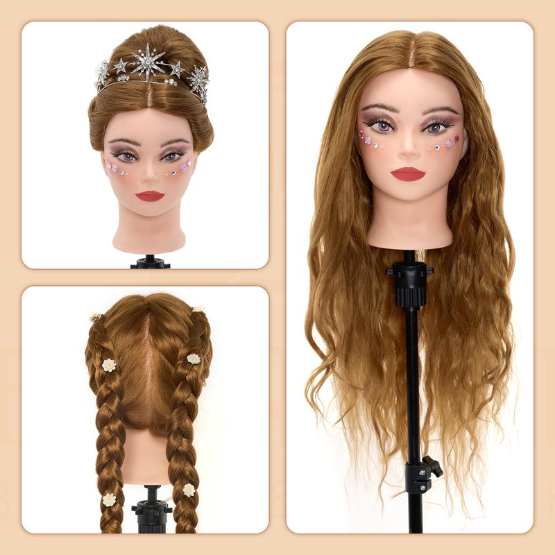 Mannequin Head with 80% Real Human hair- 28" Hair Mannequin Heads for Make up, Braiding Hairdressing Doll Head for Styling with Table Clamp + DIY Hair Styling Set