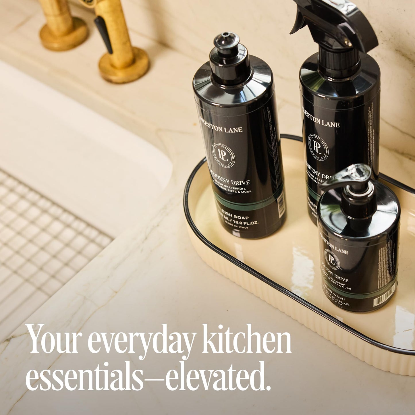 Preston Lane Luxury Kitchen Set – Hand Wash, Dish Soap & All-Purpose Cleaner | Plant-Powered Cleaning Essentials Bundle with Fine Italian Fragrance, Mayfair Scent