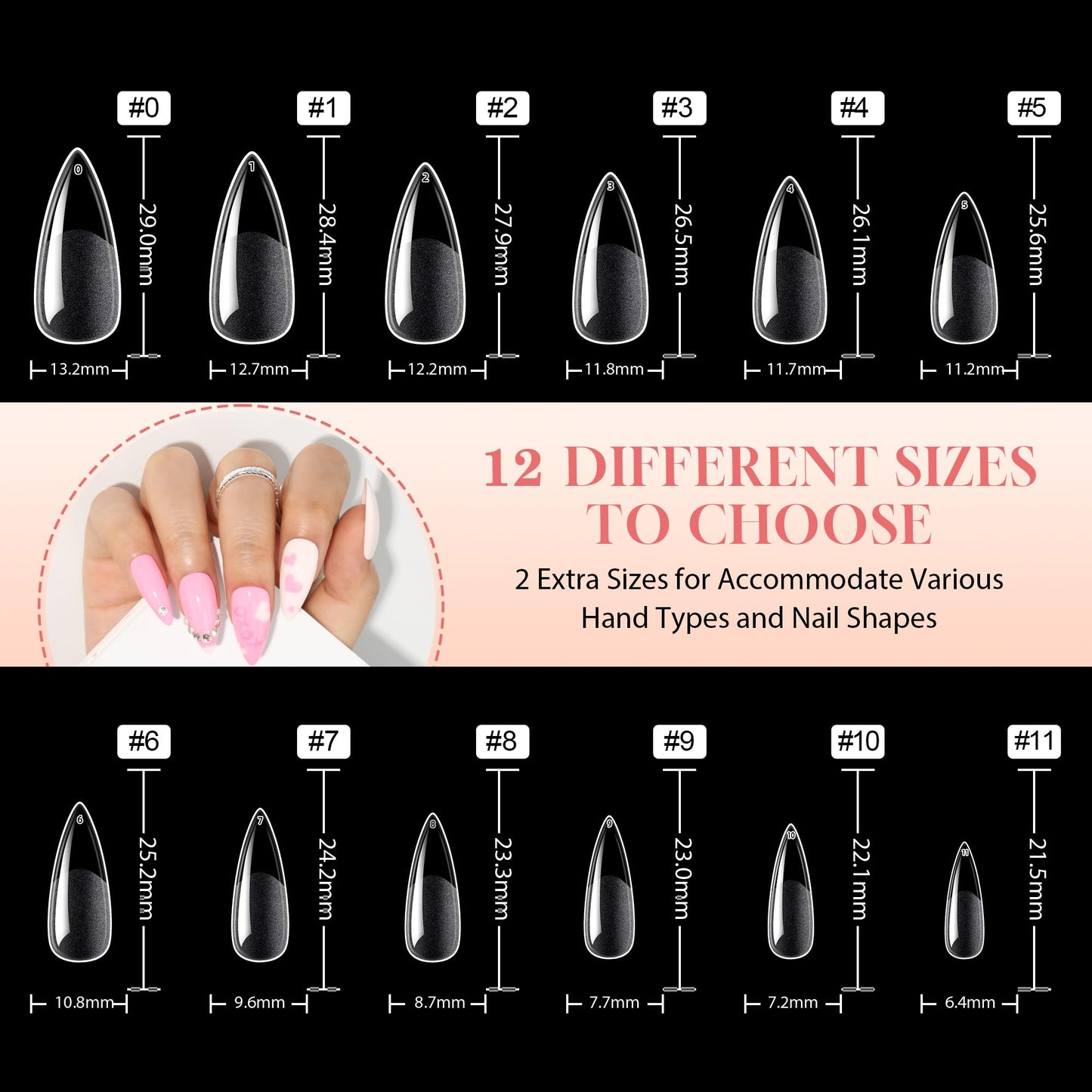 UNA GELLA Stiletto Gel Nail Tips: Full Cover 312Pcs No C Curve Halloween Stiletto Nail Tips Pre-buff Press On Nails Half Matte Almond Gel Tips for Nail Extension DIY Salon 12 Sizes