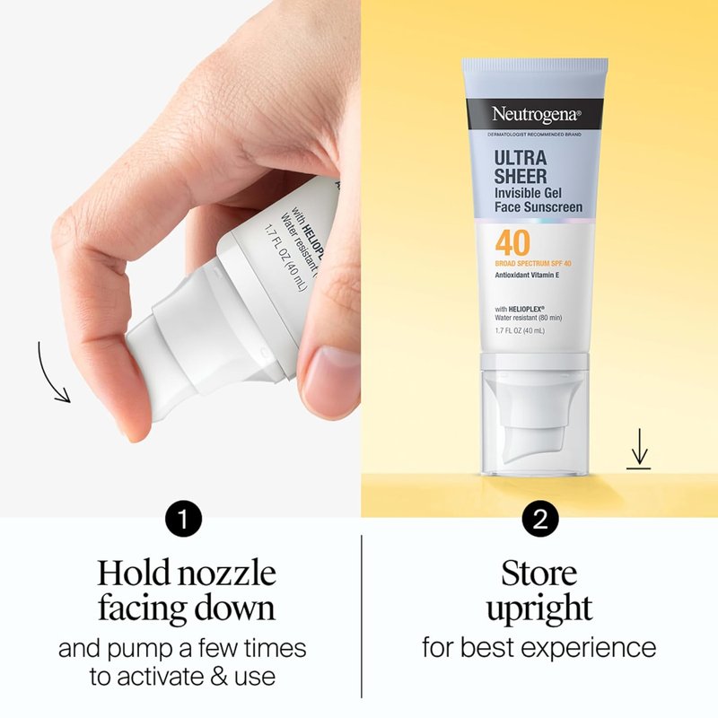 Neutrogena Ultra Sheer Face Sunscreen Gel SPF 40 - Matte Finish, Moisturizer & Makeup Primer, 1.7 oz