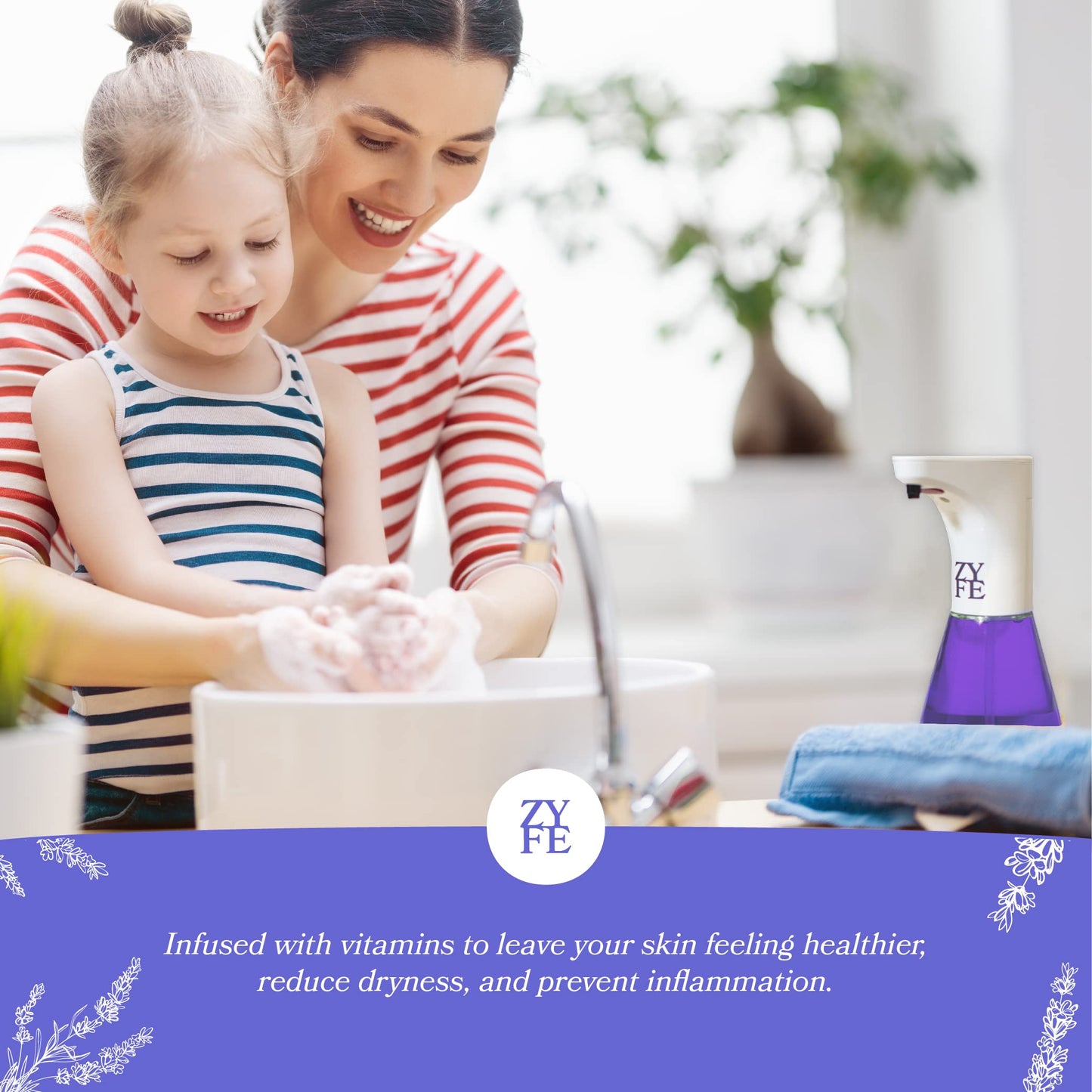 ZYFE Liquid Hand Soap Refills - Non-Toxic, Plant-Derived Vitamin Infused with Essential Oils - Kitchen Hand Soap Refill & Bathroom Essentials Handsoap Hand Wash - Hush Lavender Scent, 64oz