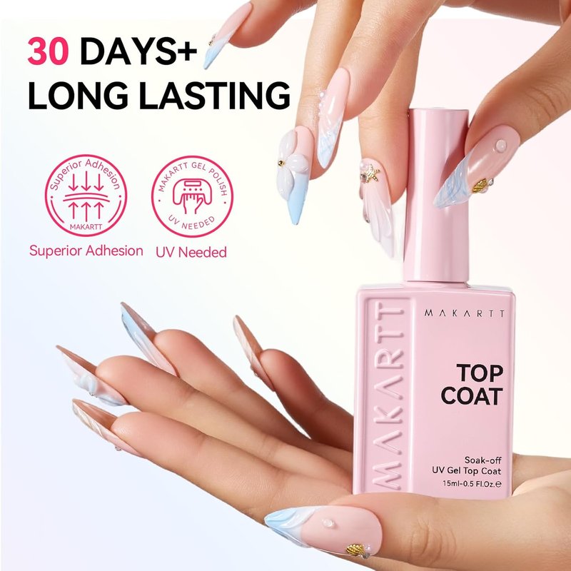Makartt Gel Top Coat: 2 PCS 15ml No Wipe Top Coat Gel Nail Polish Upgrade Diamond-Shine Long-Lasting Clear Gel Polish Soak Off UV LED Lamp Needed Home DIY Gift Women