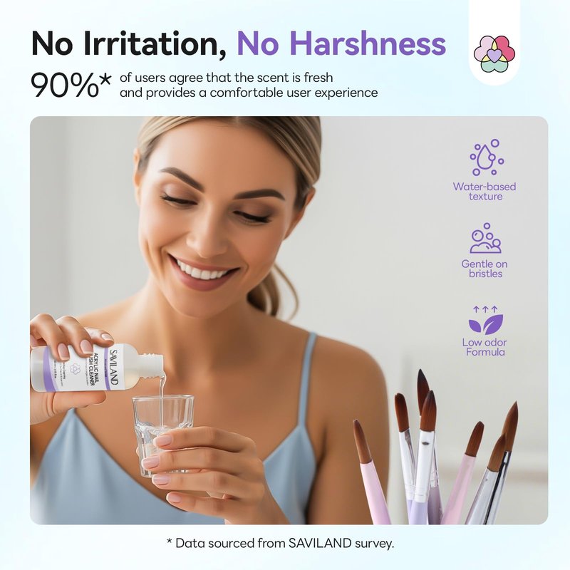 SAVILAND Acrylic Nail Brush Cleaner: 3-Minute Deep Clean & Conditioning Liquid, Plant-Based Cleaner Conditioner Preserver Restorer for Acrylic Nail Brushes, Home DIY & Salon Use, 5 OZ