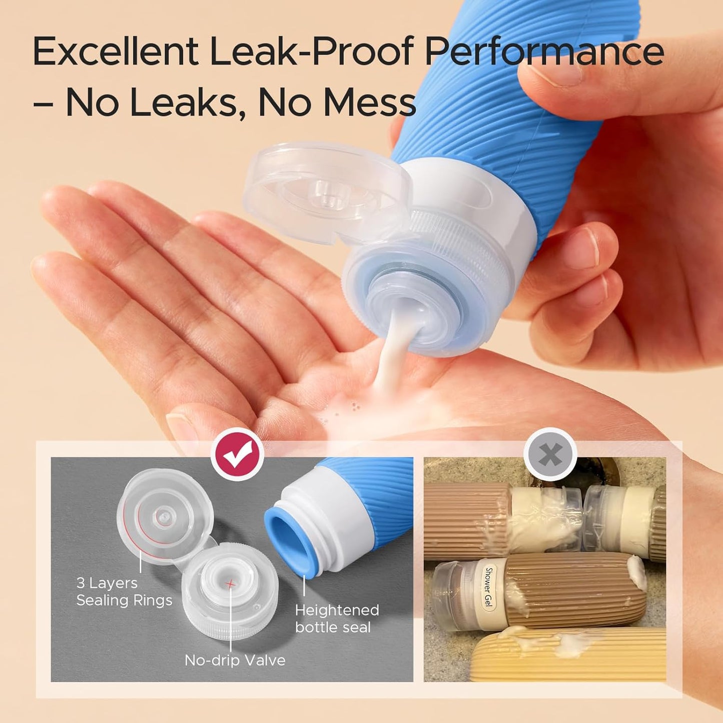 Travel Bottles Set - 23 Pack TSA Approved Leak Proof Containers | Silicone Squeezable Toiletry Kit in Clear Bag, Blue