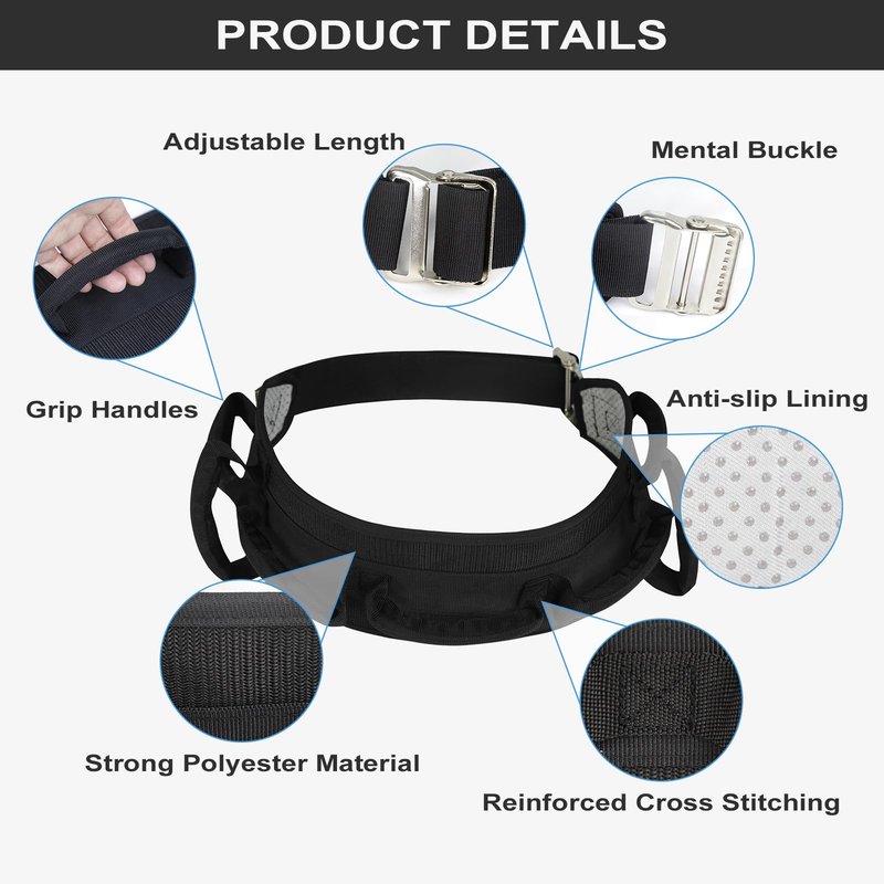 Gait Belts for Seniors, Transfer Belt with Handles, Gate Belts Medical for Elderly, Walking Belt for Lifting Elderly & Patient Physical Therapy - Metal Buckle Anti-Slip Gait Belt for Medical Nursing