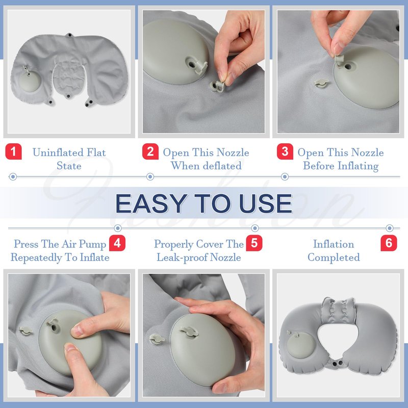 Colingmill 2 Pcs Inflatable Bath Pillows for Tub, U-Shaped Neck & Head Support Cushion, Portable Blow Up Travel Neck Pillow with Adjustable Button for Airplanes & Home Spa(Grey, Black)