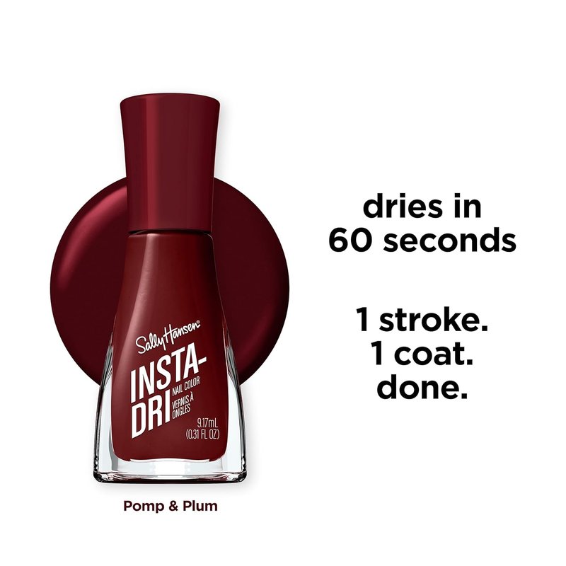 Sally Hansen Insta-Dri Nail Polish - Quick Dry, Long Lasting, Streak-Free Shine | 398 Pomp & Plum - Plum Red Color