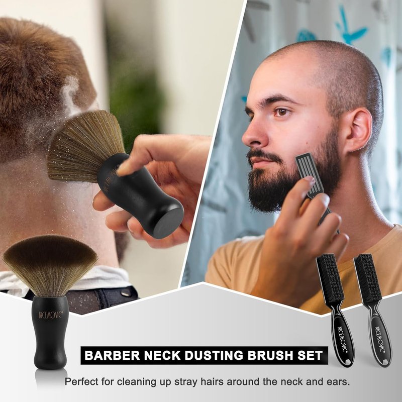 NICEMOVIC 3-in-1 Barber Neck Duster Brush Set | Professional Hair Cutting & Styling Tools - Black