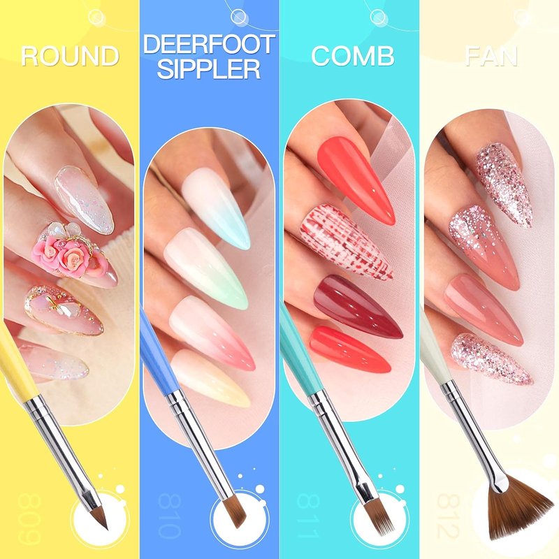 Gellen Nail Brushes for Nail Art 12Pcs - Nail Art Brushes Set Professional Acrylic & Gel Nail Brush Kit for Nail Art Design, Liner, Oval, Filbert, Fan, French Tip Nail Art Salon & Home DIY