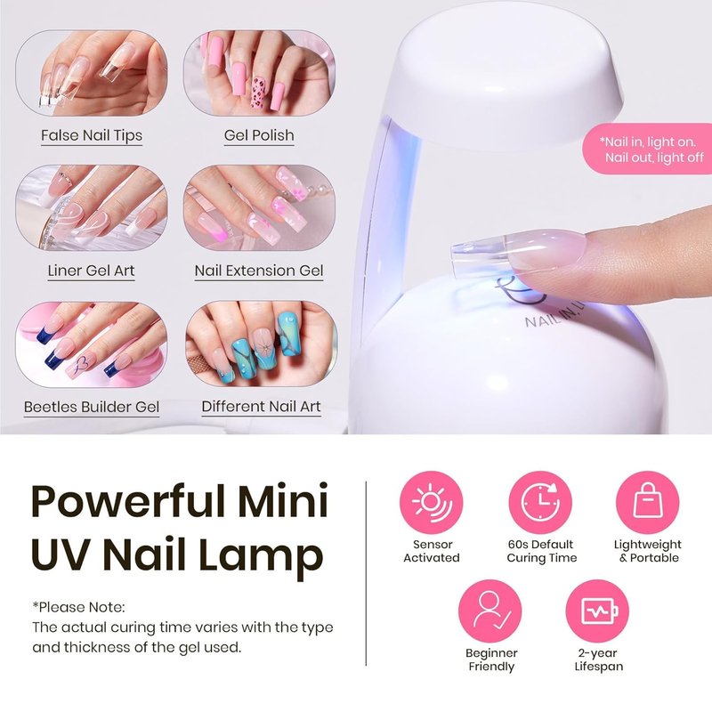 Beetles Tipex Nail Kit - 224 Pcs Square Medium Pre-Etched Fake Nails with Mini Nail Lamp & Glue
