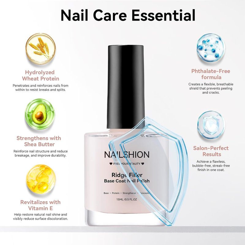 Ridge Filler Base Coat - 3-in-1 Nail Strengthener & Growth | Clear Fortifying Formula for Damaged Nails