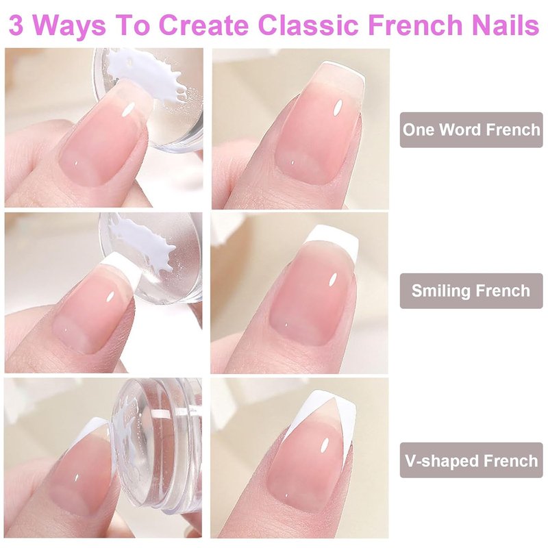French Tip Nail Stamp Kit - 6 Pcs Replaceable Silicone Jelly Heads for Easy DIY Nail Art | French Manicure Templates