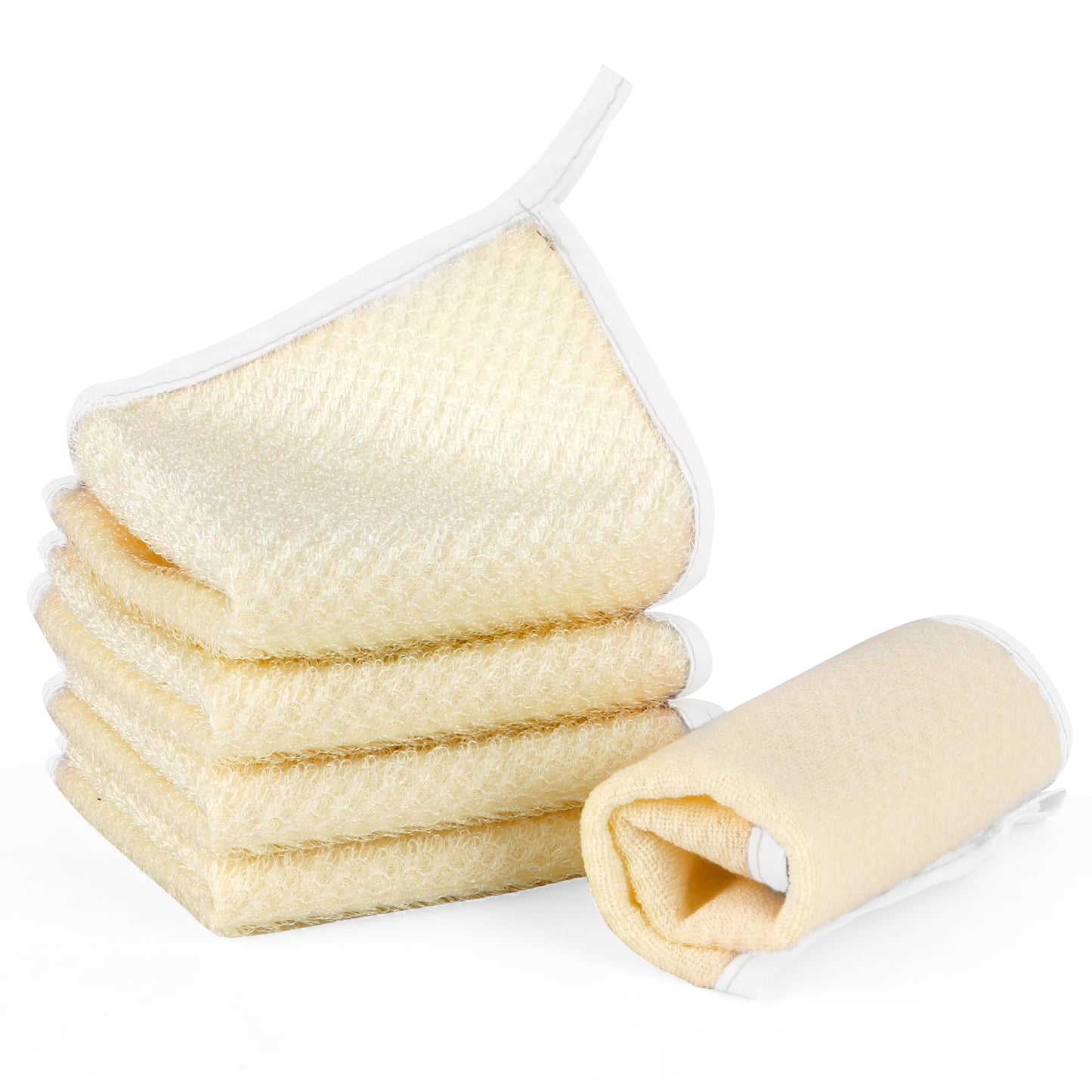 Exfoliating Washcloth,5 Pack Wash Cloths for Showering,Loofah Exfoliating Body Scrubber Exfoliator,Face Wash Scrubber,Body Scrubbers for Use in Shower,Wash Rags for Body,White Frame Exfoliating Towel