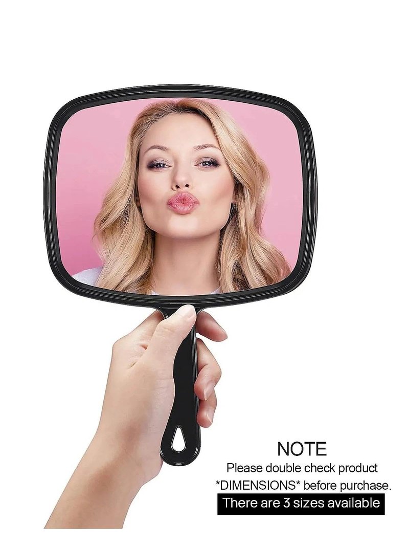 PROTECLE Hand Mirror, 10.3" L x 7.4" W Salon Barber Hairdressing Handheld Mirror with Handle, Square Black