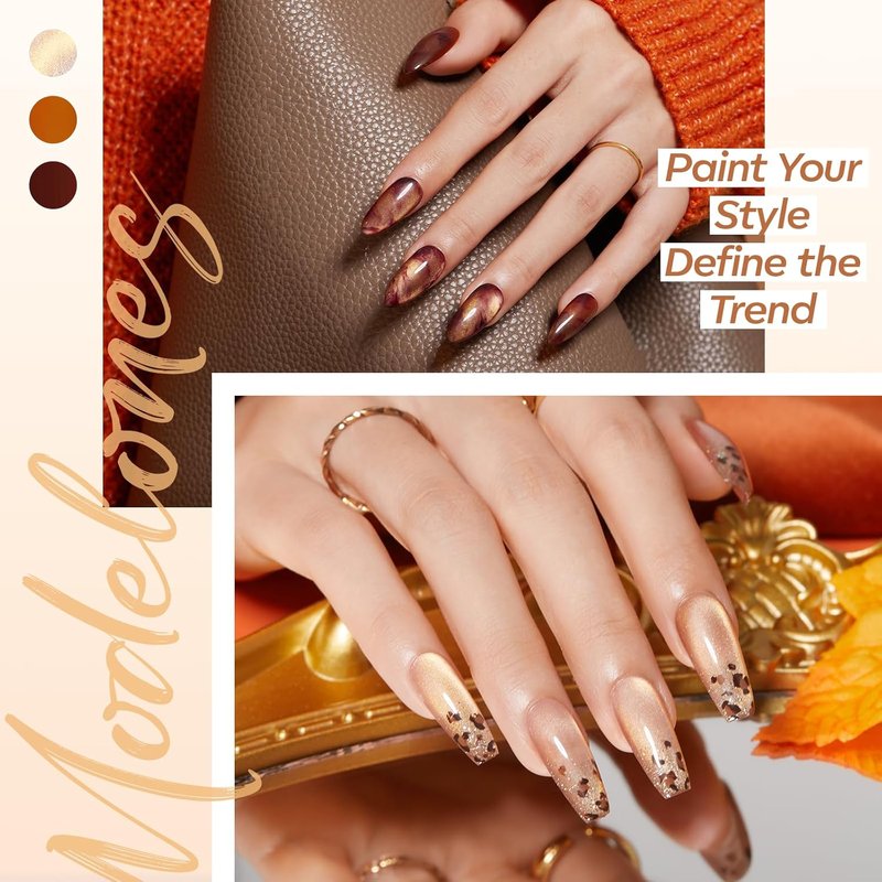 Modelones Gel Nail Polish Set - 6 Colors with Clear Blooming, Glitter & Cat Eye Effects | LED Mani Kit