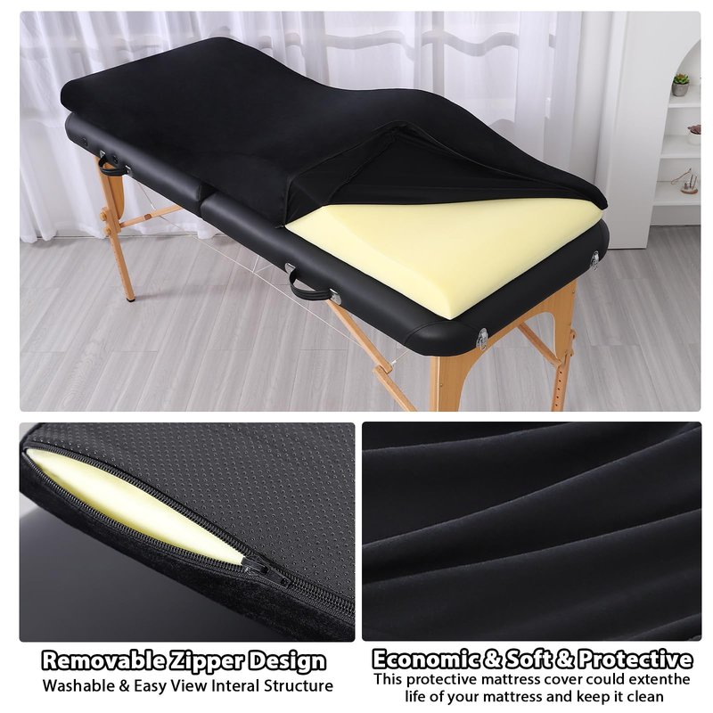 Luxurious Curved Lash Bed Topper & Bed Cover - Ergonomic Massage Table FoamTopper Wave Mattress Support The Body 30D High Density Foam with Salon Be Cover - Black