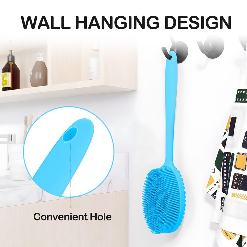 Silicone Body Scrubber with Handle,Double Sided Shower Brush-Body Exfoliator Scrubber&Soft Silicone Bath Body Brush.Massage Can Produce Rich Foam is Cleanse Every inch of Your Skin Simply Effectively