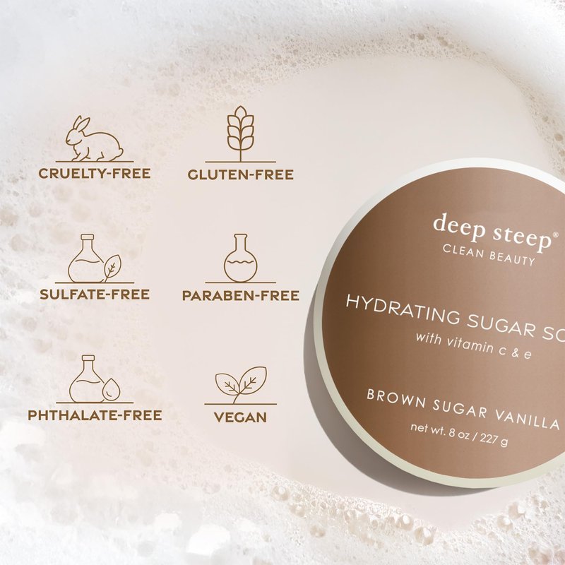 Deep Steep Sugar Scrub, Pure Coconut, 8 oz – Exfoliating Body Scrub with Organic Coconut Oil, Shea Butter & Argan Oil – Vegan, Clean Beauty, Smooth, Soft & Nourished Skin