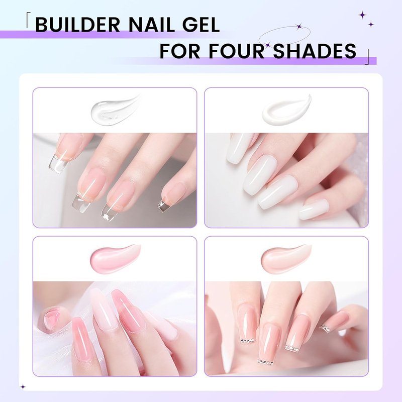 Builder Gel for Nails - Hard Gel for Nail Extensions & 3D Sculpting | White, Transparent, Pink, Nude - 5.3 fl oz (150 g)