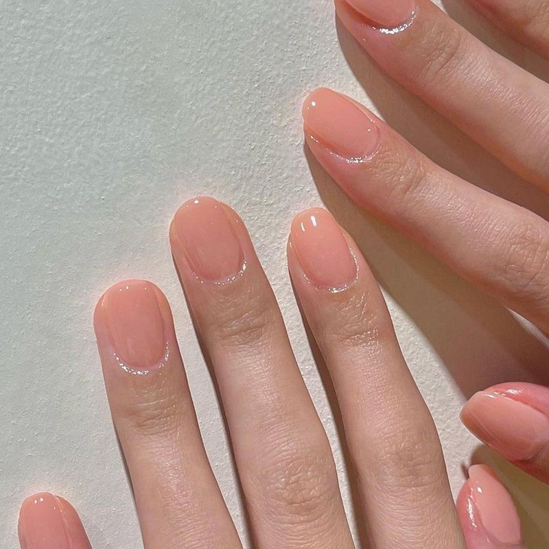 GLAMERMAID Press-On Nails - Light Nude Pink Short Squoval | Reusable Glossy Acrylic False Nails for Women