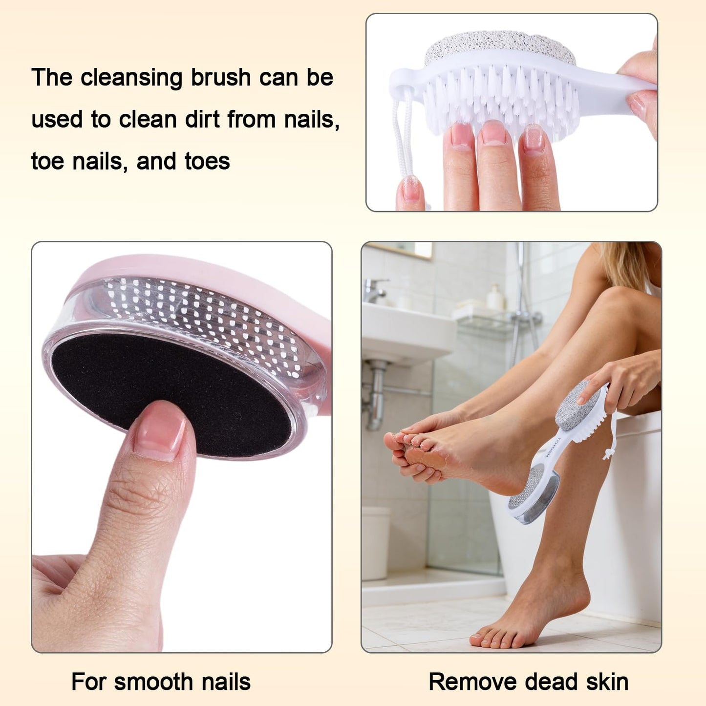 YIOYOODA Foot Scrubber Brush with Pumice Stone for Feet, 5-in-1 Foot File Callus Remover, Stainless Steel Feet Scraper, Cleaning Brush and Sand Paper Debris Catcher, Multi Purpose for Home Foot Care