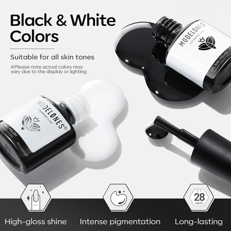 modelones White Gel Polish Black Gel Polish Set 2 Pcs 15ml Black And White Nail Polish Soak Off LED Nail Art French Manicure Salon Diy at Home Salon Gift for Women Girls