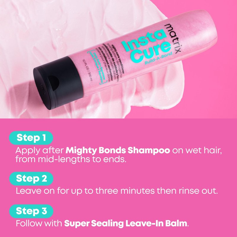 MATRIX Instacure Build-A-Bond Mighty Care Conditioner - Bond Repair For Very Damaged Hair, Strengthens, Smooths & Softens with Citric Acid & Squalane, Detangles & Adds Shine, Paraben-Free, 10.8 Fl Oz
