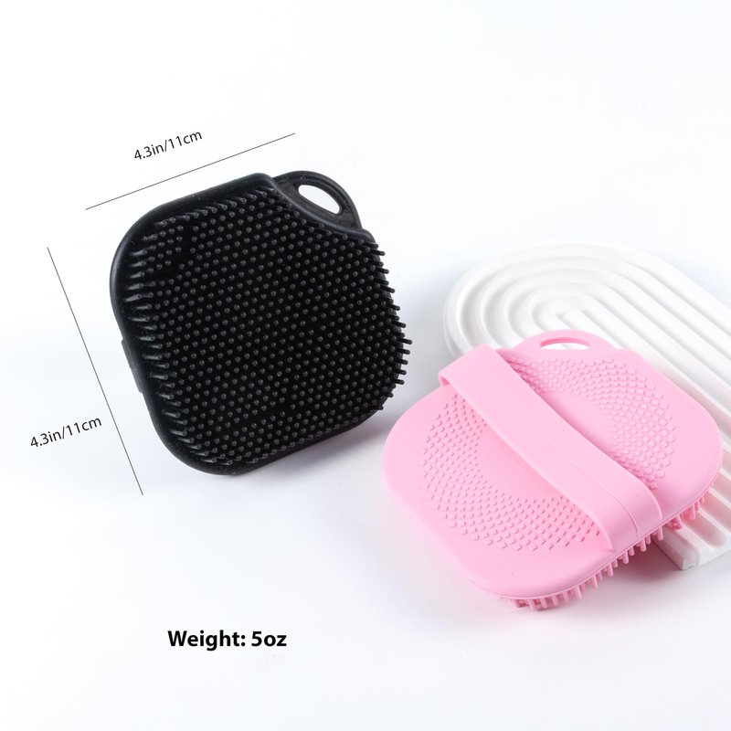 2 PC Silicone Body Scrubber, Exfoliating Shower Bath Scrubber, Soft Silicone Loofah for Sensitive Skin, Shower Hair Scalp Massager, Easy to Clean, Lather Well Black&Pink