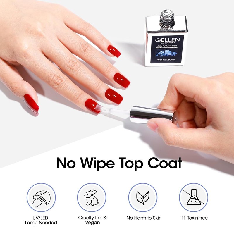 GELLEN Gel Top Coat - High Gloss Long-Lasting Nail Polish | 20ml Clear UV Soak Off for DIY Manicure