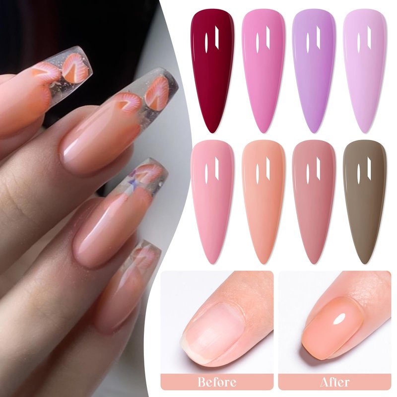 MTSSII 8PCS Rubber Base Gel for Nails Pale Pink Purple Neutral Skin Tones Rubber Base Gel Polish Kit DIY Manicure DIY Nail Art