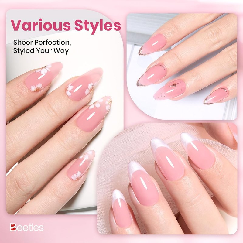 Beetles Dawn Petals Nude Pink Gel Polish - 15ML Soak Off Neutral Jelly Nail Polish for DIY Manicure | Sheer Translucent Base Color