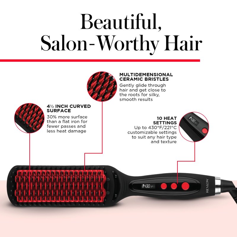 REVLON SmoothStay XL Hair Straightener, Heated Straightening Brush with Coconut Oil Infused Ceramic Plates, Long-Lasting Sleek Results, Reduced Frizz & Static