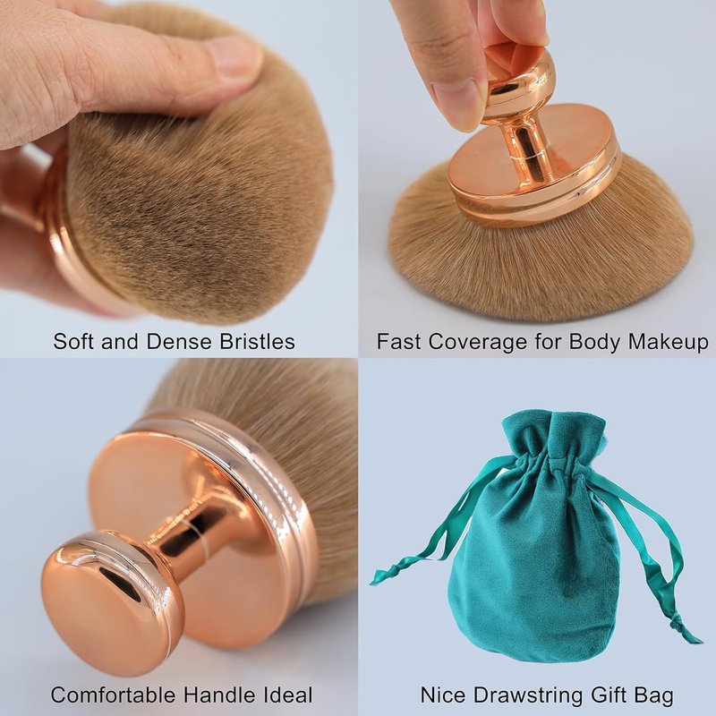 Body Makeup Brush - Extra Large Kabuki Brush for Self Tanner & Bronzer | 74mm Wide Head, Oval Design with Drawstring Bag