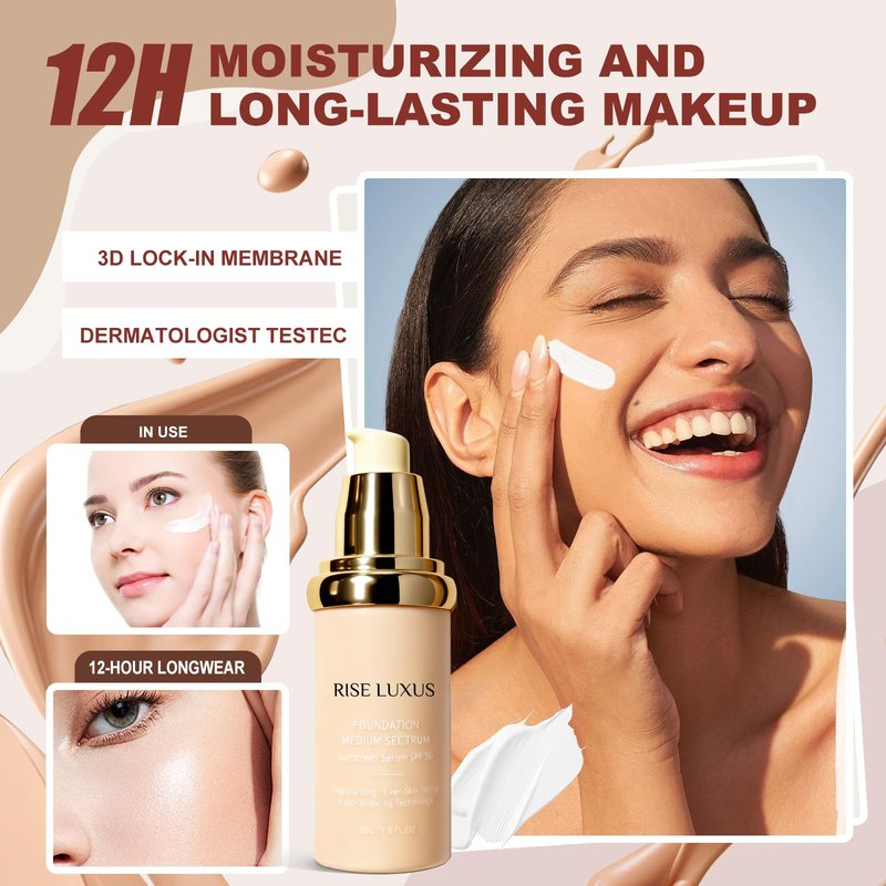 Rise Luxus Ultrablend 4 In 1 Foundation, 2025 New Upgrade Match Skin Color Changed Foundation Liquid With Spf 50,Glowing Hydrating, Waterproof for Makeup