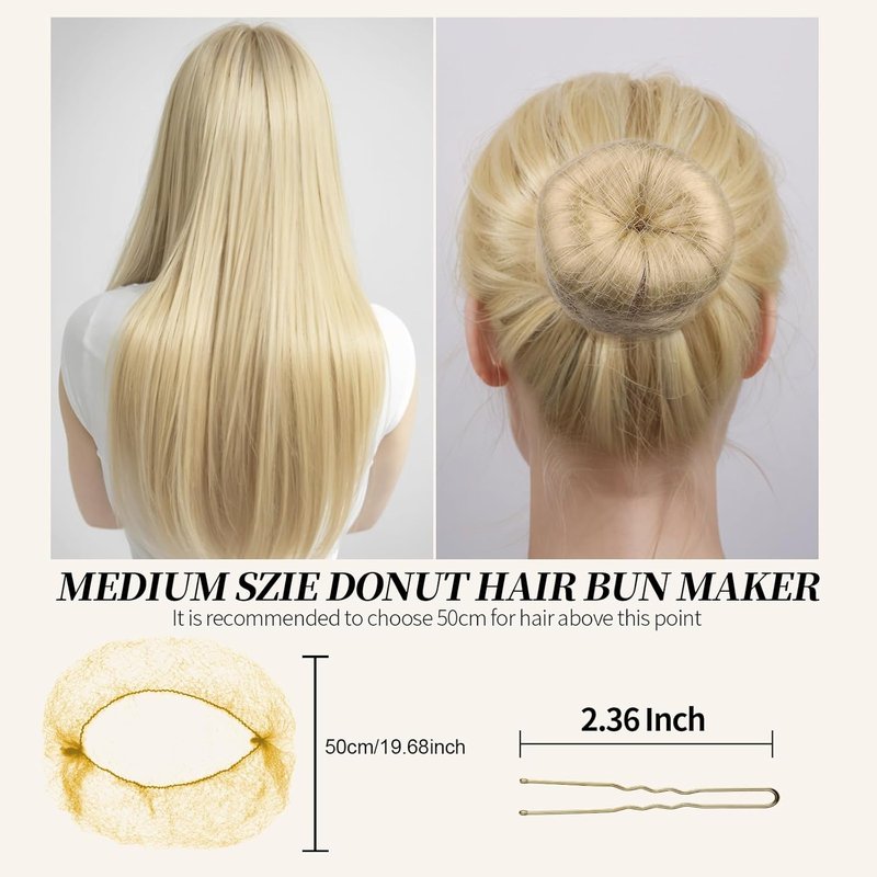Hair Bun Maker Kit - 4 Medium Size Donut Bun Tools with 10 Invisible Hair Nets & 10 Bobby Pins | Beige