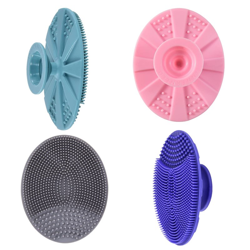 INNERNEED Silicone Face Cleansing Scrubber, Exfoliating Scrub Manual Handheld Facial Brush Blackhead Remover, Food-Grade Soft Bristle (Pack of 4)