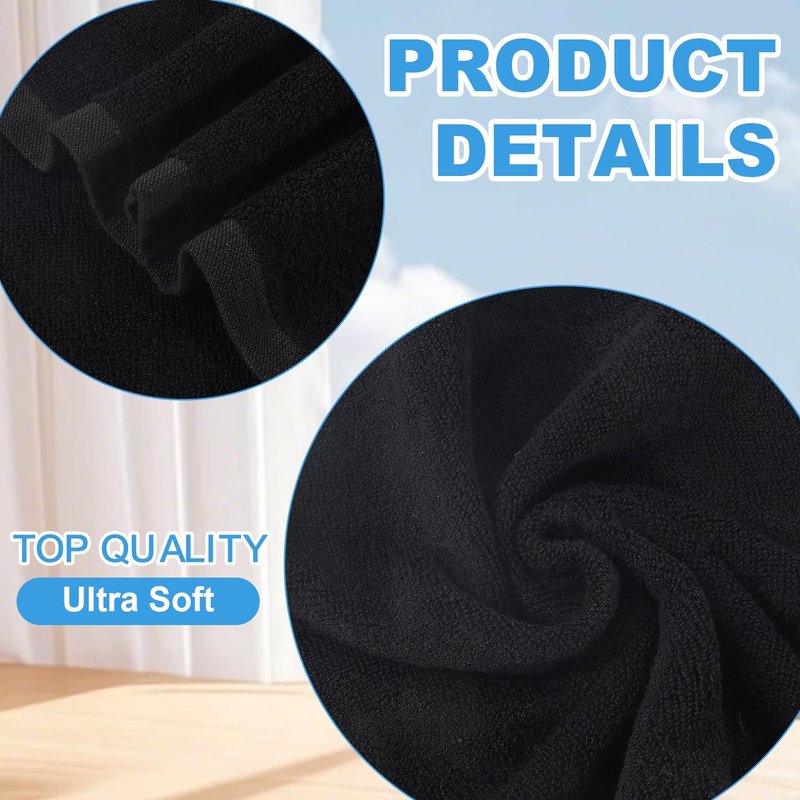 INFICRIME 6 Pack Microfiber Wash Cloth, 12x12 Inch Highly Absorbent and Soft Feel Fingertip Towels, Machine Washable Washcloths for Bathroom, Gym, Hotel, Spa and Kitchen, Black