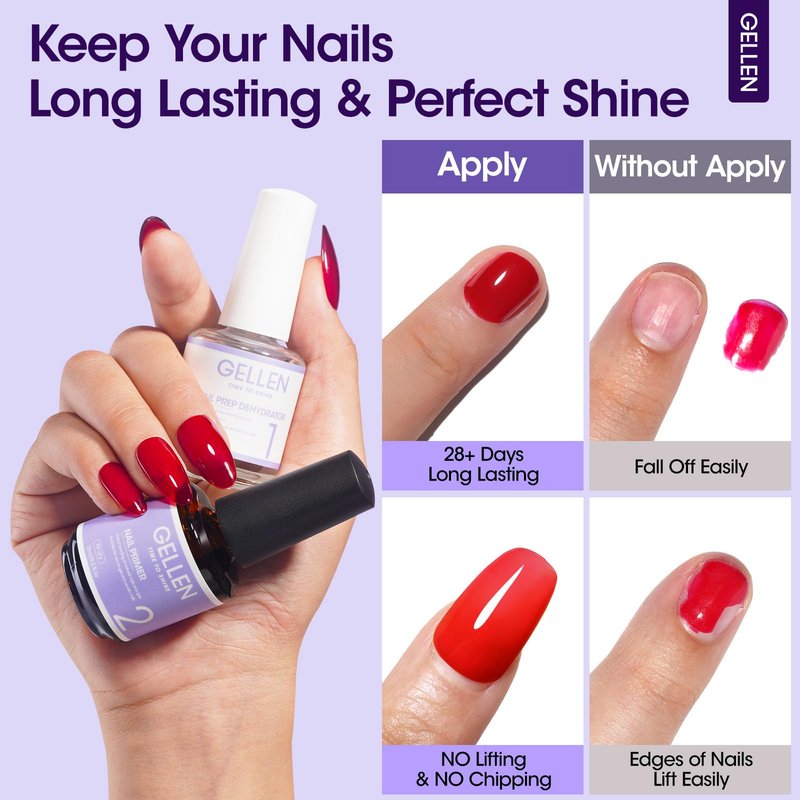 Gellen Nail Dehydrator and Primer Set, Hema-free Nail Prep Dehydrator & Acid-free Bond Primer for Long-lasting Adhesion Nails Lacquer Gel Polish Acrylic Powder Press-ons 3s Air Dry Nails Art Essential