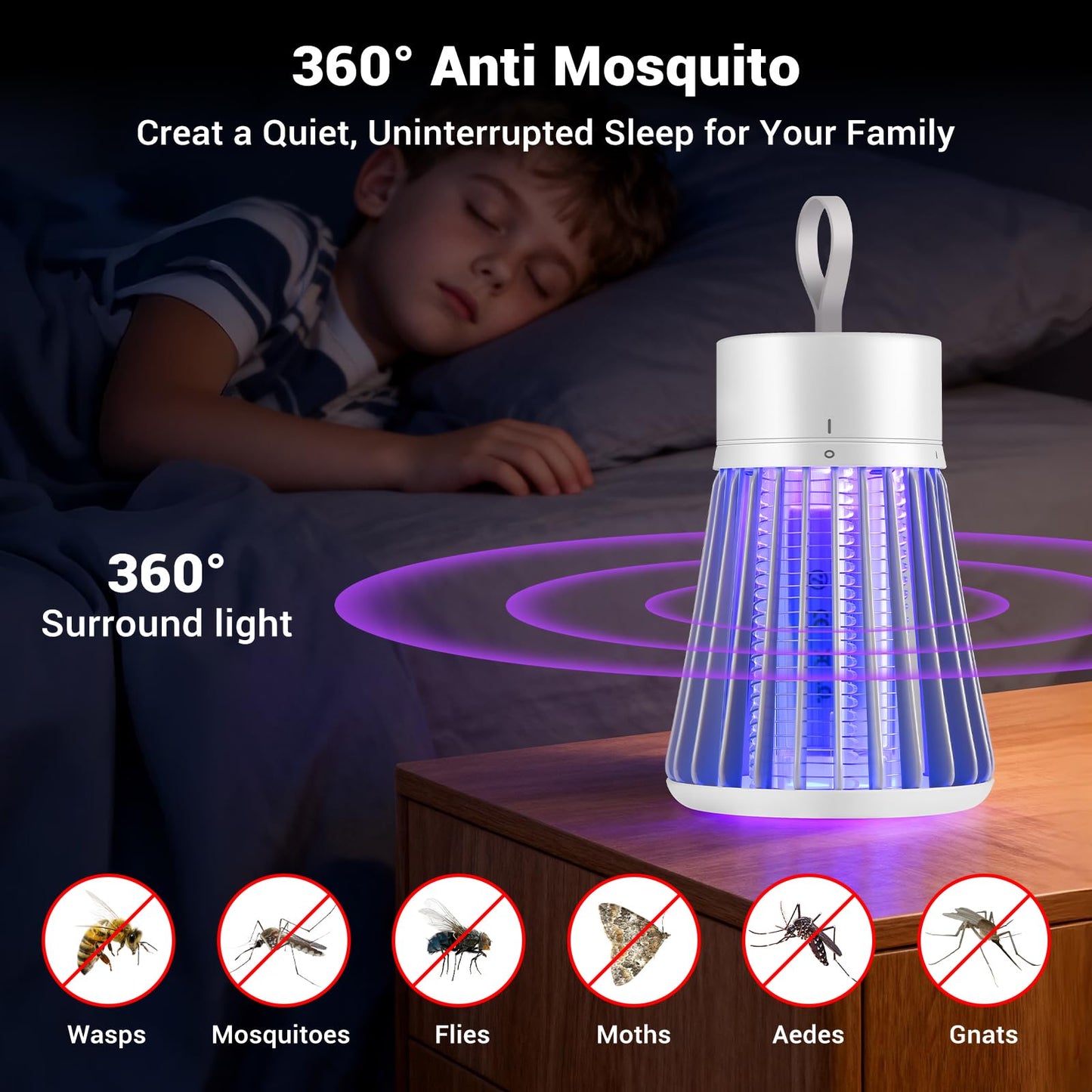 Bug Zapper Outdoor Indoor, Portable Mosquito Zappers Killer, USB Rechargeable Electric Fly Swatter Zapper, Mosquito Repellent Outdoor Patio, Flying Trap for Home Camping, Lightweight, Satety Gird