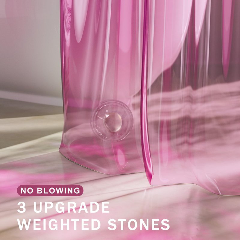 AmazerBath Pink Clear Shower Curtain Liner for Valentines, 100% EVA Soft Heavy Duty Shower Curtain and Liner 2-in-1, 72x72 Luxury Plastic Weighted Shower Liner Bathroom