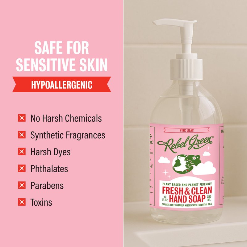 Rebel Green Fresh & Clean Hand Soap - Natural Liquid Hand Soap for Bathroom & Kitchen - Pink Lilac, 12 Fl oz, Pack of 2