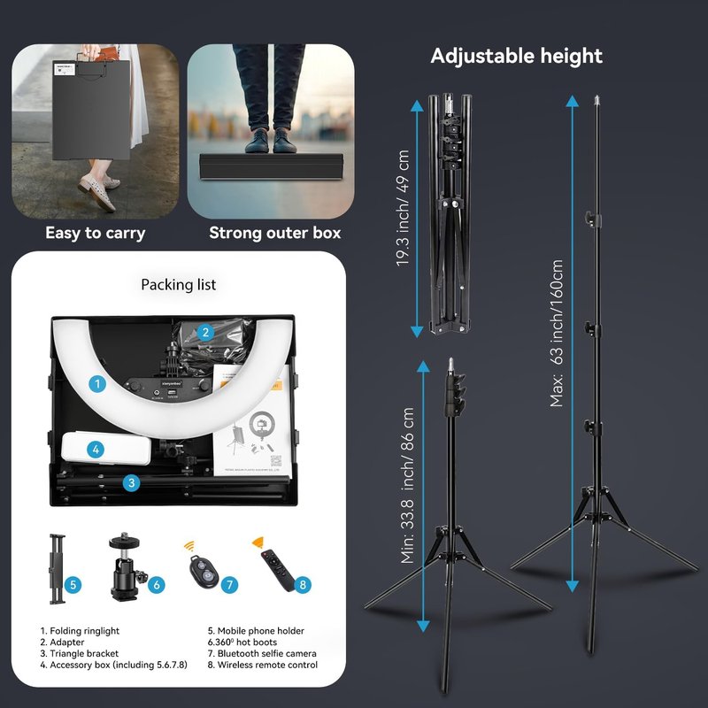 18 Inch Ring Light Kit, 55W6700k Dimmable LED Light, Tripod Stand, Remote Controller,Box,CRI95,Black