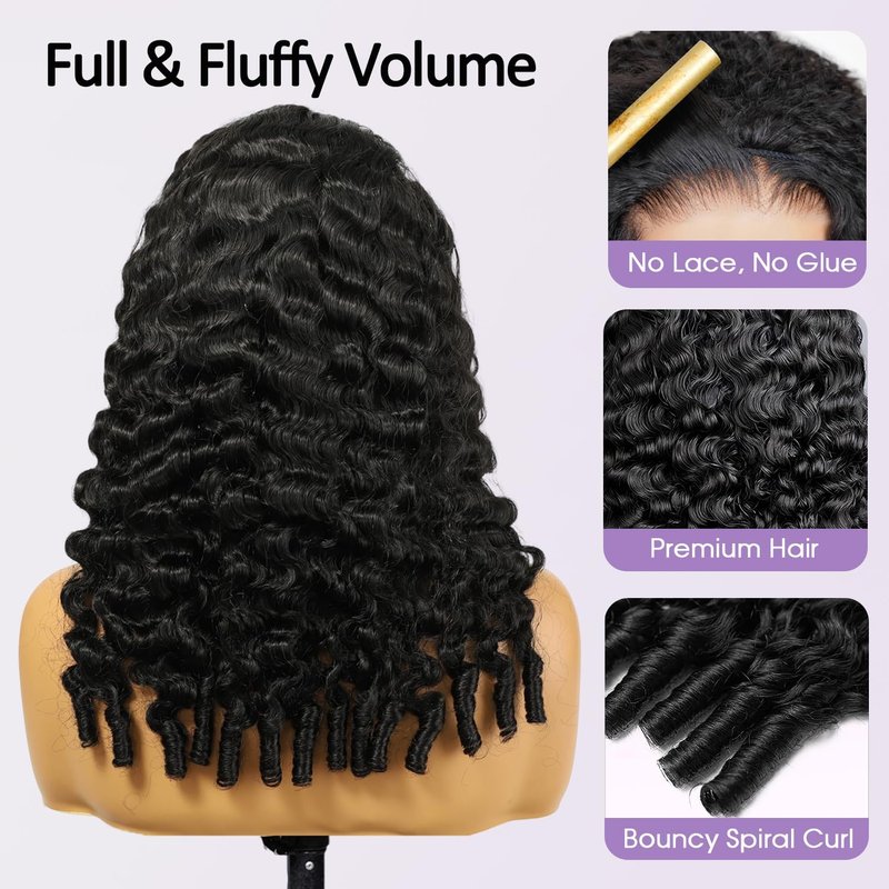 Half Wig Human Hair Burmese Curly Wig for Women 220 Density 3 In 1 Seamless Flip Over Half Wigs Beginner Friendly Glueless Wigs Human Hair with Spiral End Natural Color 16 Inch