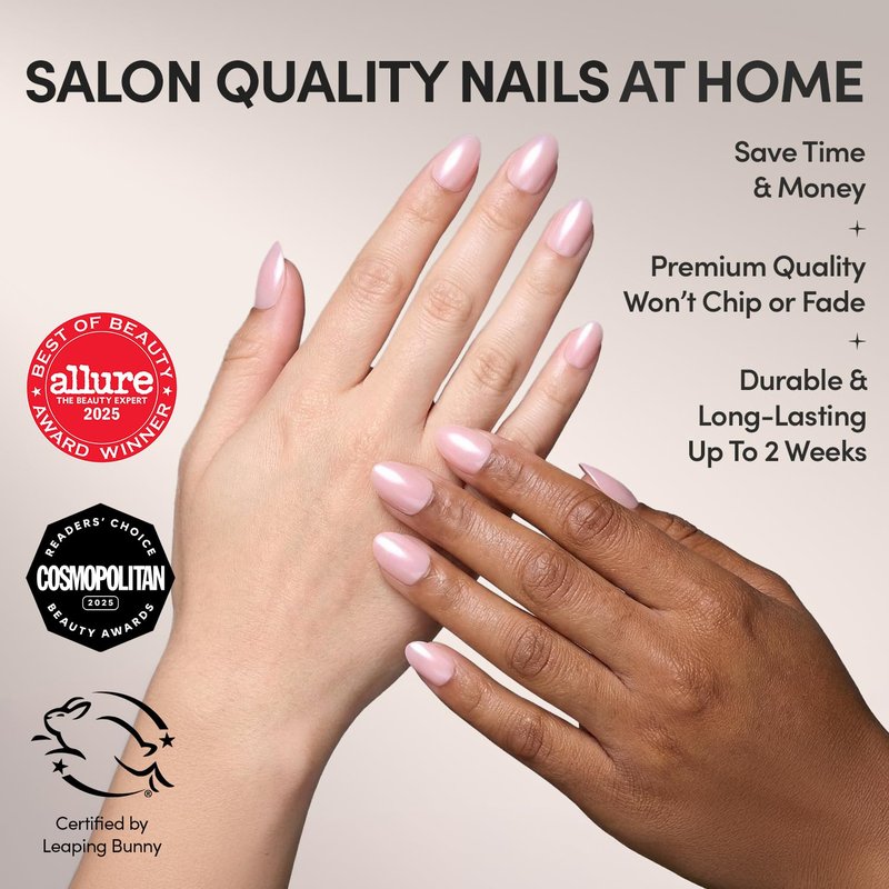 Glamnetic Press On Nails - Pinch Me | Short Oval Blush Pink Fake Nails with Glossy Finish | 15 Sizes - 30 Nail Kit with Glue