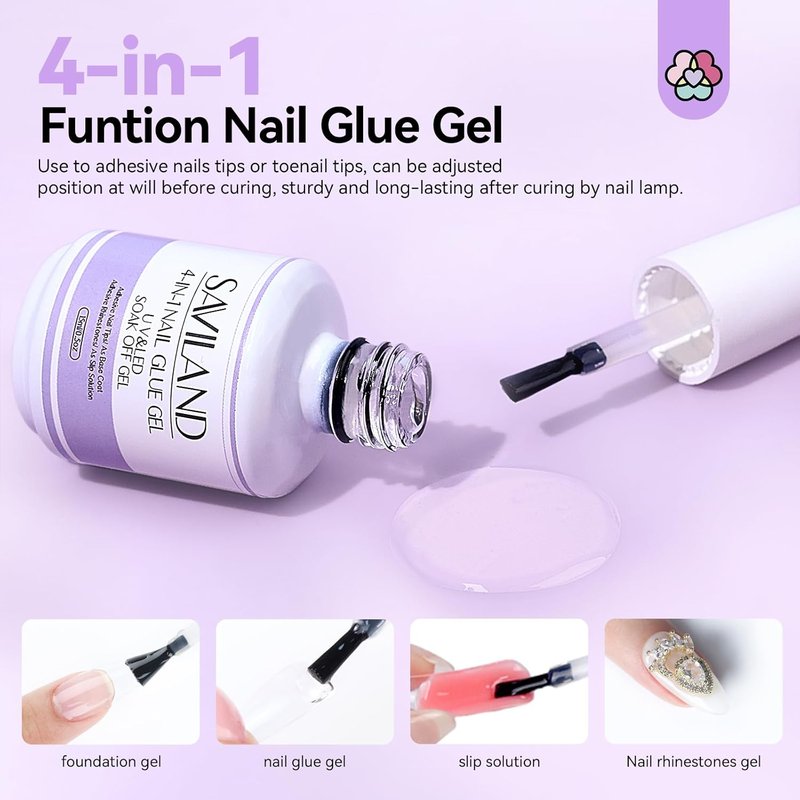 SAVILAND Gel Nail Kit - 500 PCS Short Square False Nail Tips | UV Nail Glue & Lamp for DIY Manicure