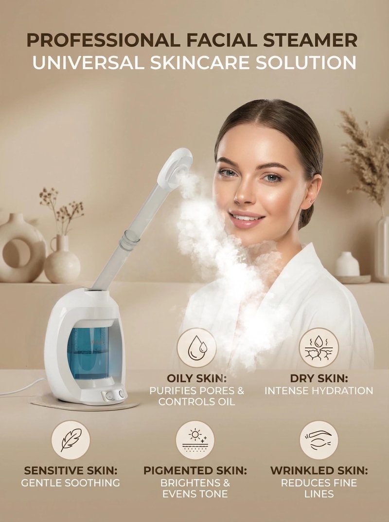 Facial Steamer, Face Steamer for Esthetician and Nano Ionic Portable Ozone Hair Steamer, Professional Facial Steamer for Home Facial Spa(White)