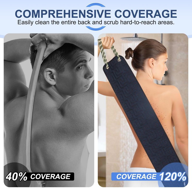 dodiff Exfoliating Back Scrubber for Shower, Double-Sided Widened Back Scrub Washcloth with Handles for Use in Shower, 39 Inches Body Exfoliator Bath Tool to Clean Your Body Deeply for Men & Women