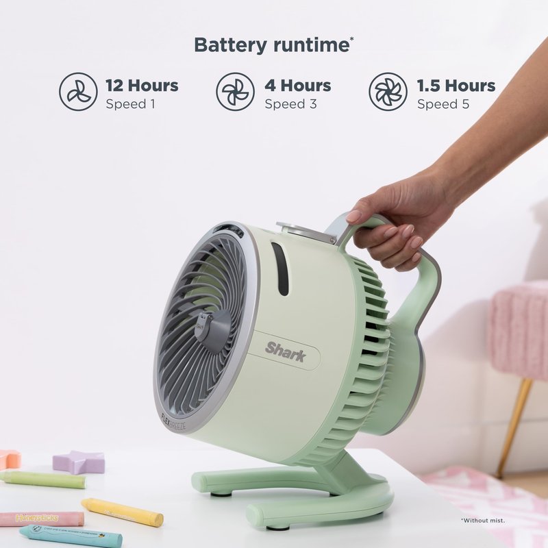 Shark FlexBreeze HydroGo Fan—Ultra-powerful portable fan with indoor + outdoor mist. Corded & cordless, 5 speeds, evaporative misting, Grey, FA052